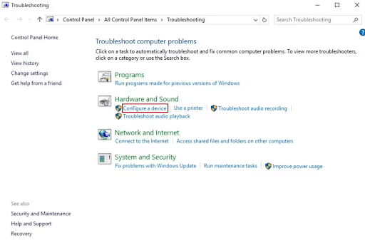 Configure a device from the Hardware and Sound section