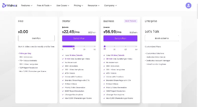 vidnoz-ai-pricing-choose-a-plan-that-perfectly-fit-your-needs