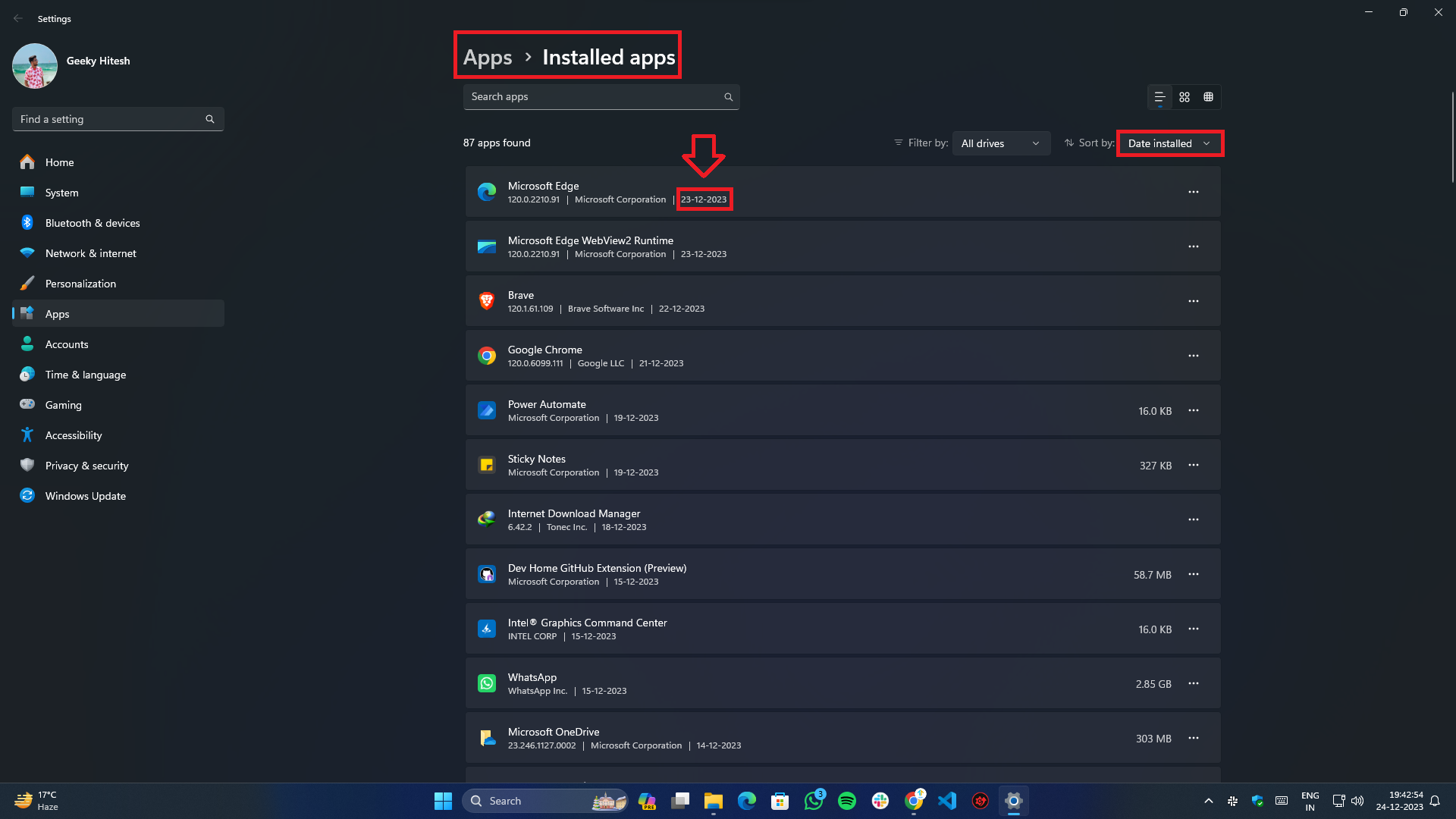 fix clock watchdog timeout on windows- installed apps page filters