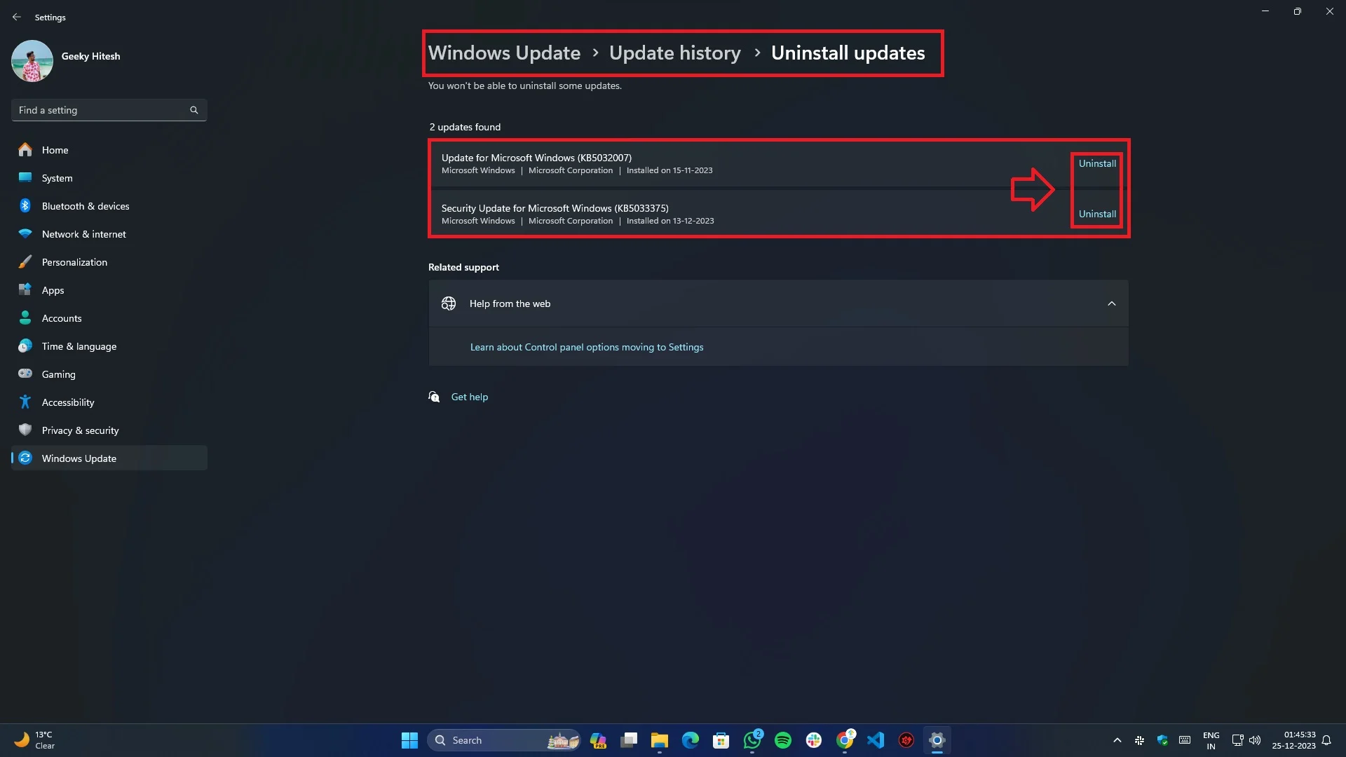 fix clock watchdog timeout on windows- uninstall windows updates