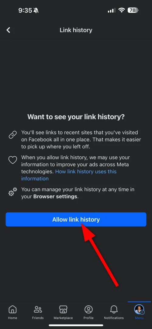 how to view link history on facebook