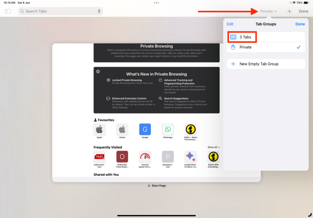 exiting private tab in safari