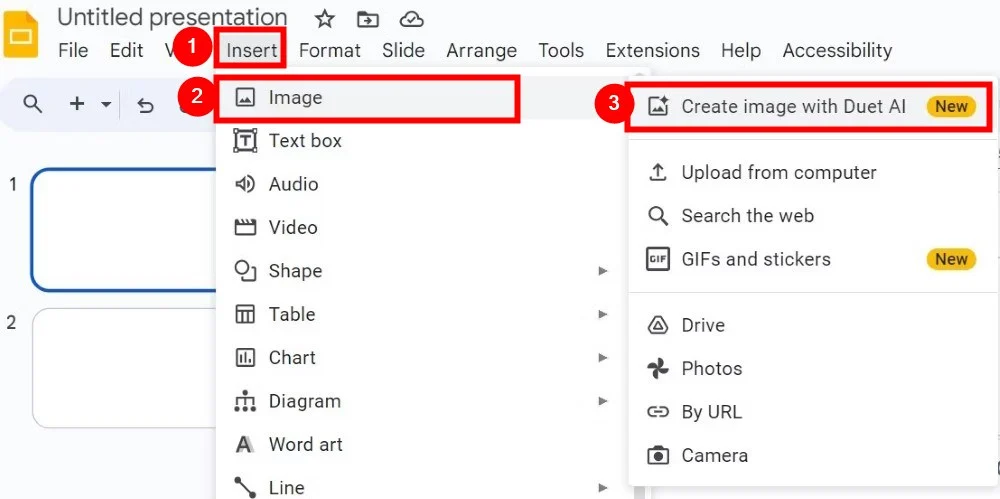 how to generate ai images on google slides using duet ai