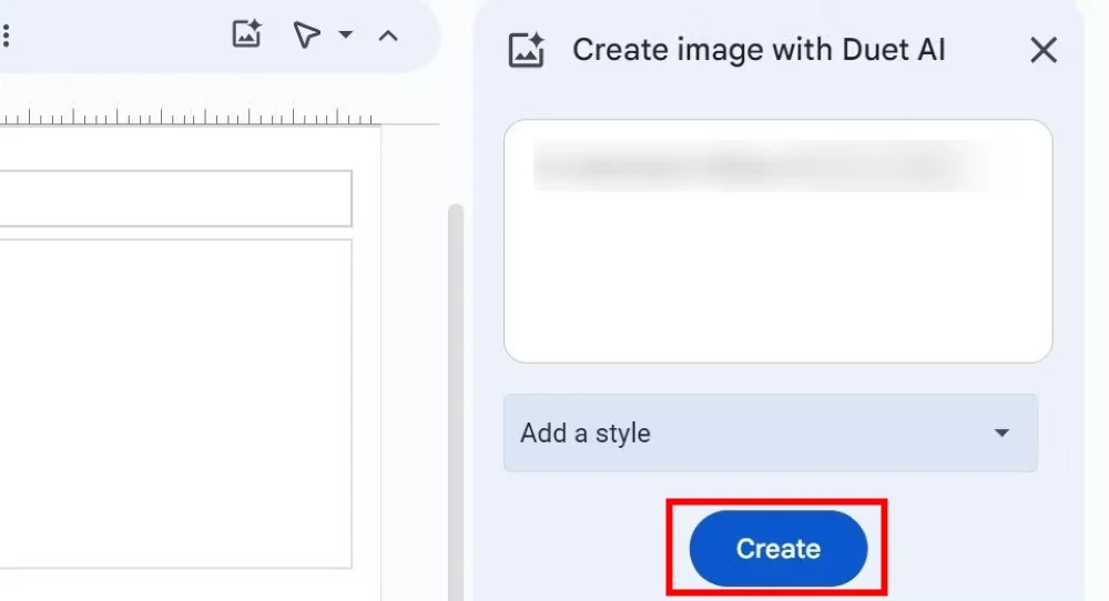 how to generate ai images on google slides using duet ai