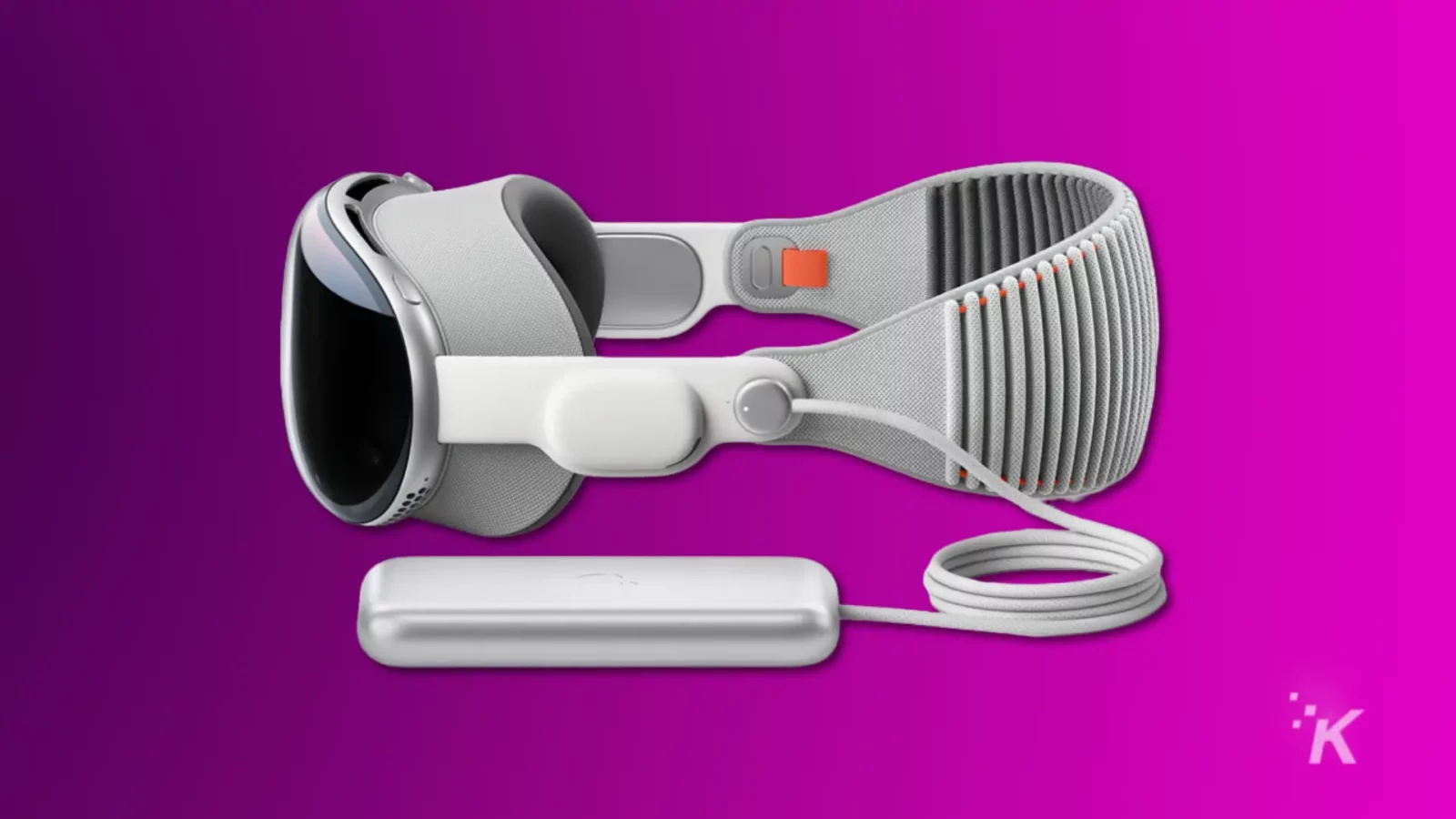 Render of the apple vision ar headset on a purple background