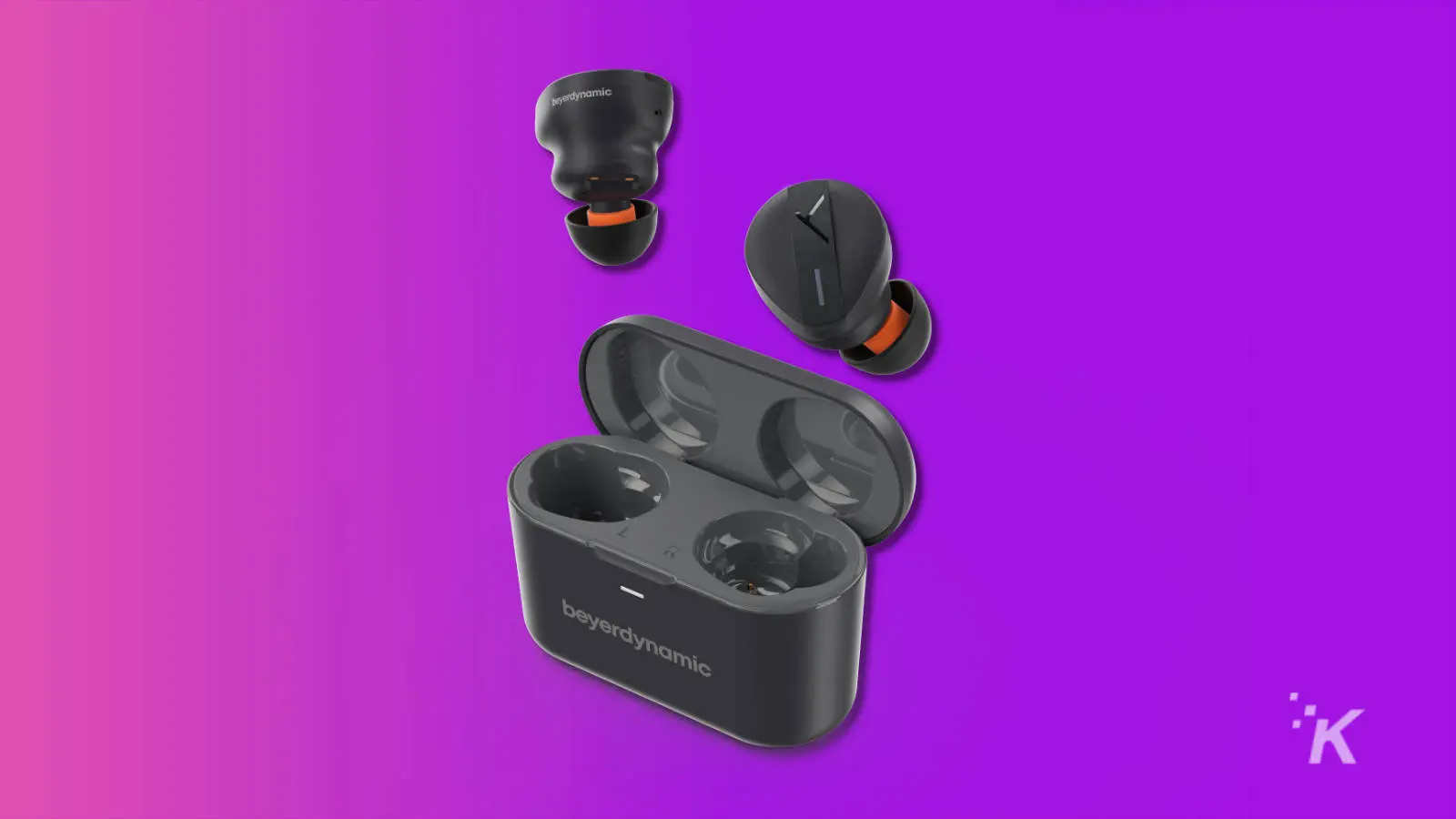 Beyerdynamic free byrd earbuds on purple background