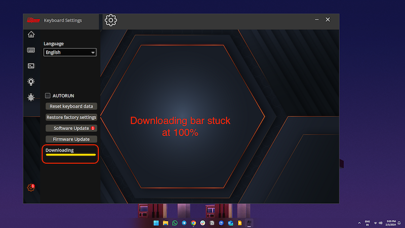 downloading bar stuck at 100%