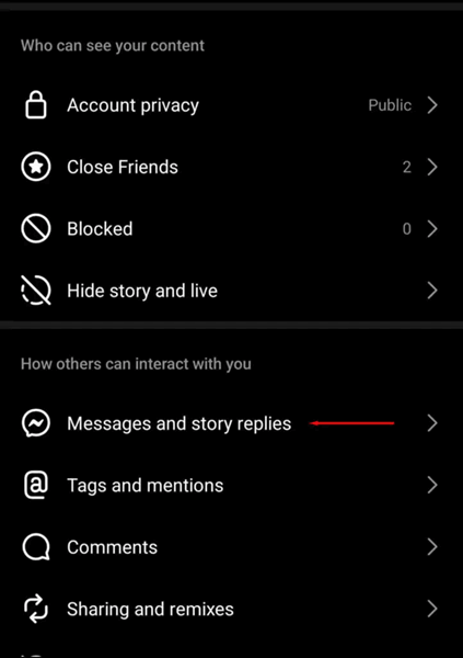 Choose Instagram Messages and story replies