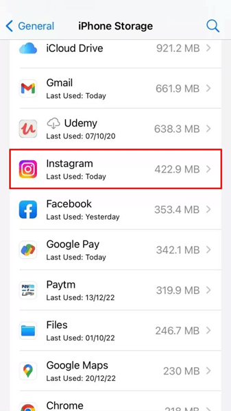 Scroll down the list of applications and select Instagram