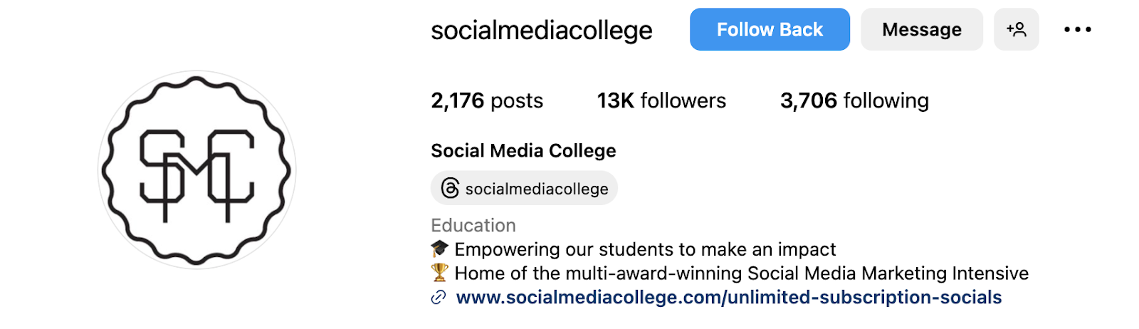 profilo instagram del college sui social media