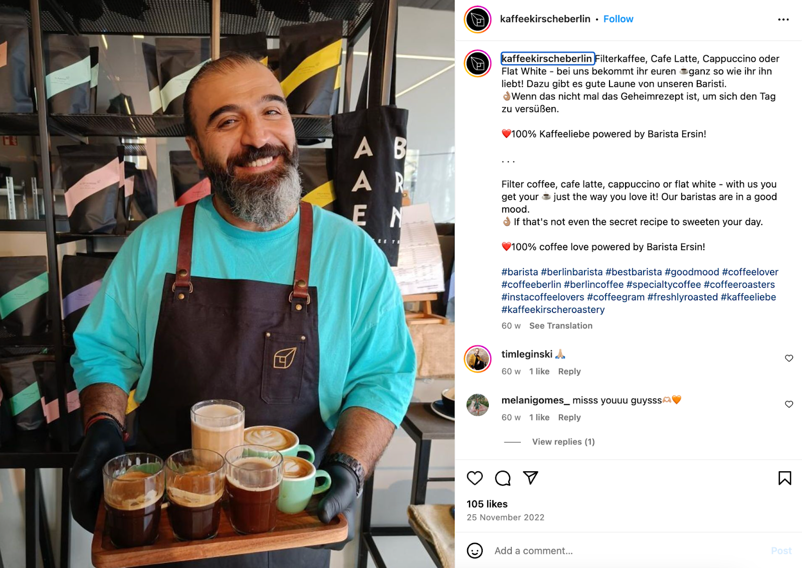 Postagem barista no Instagram