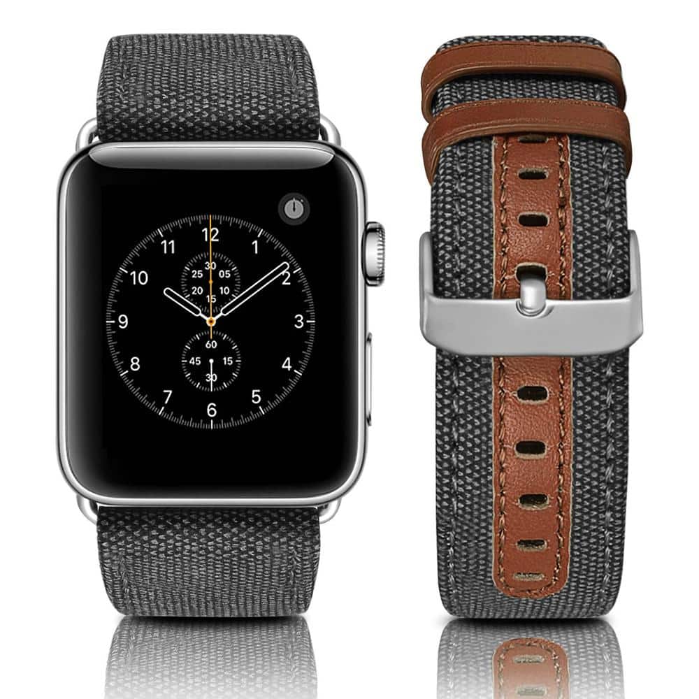 44mm 및 40mm Apple Watch Series 5용 캔버스 가죽 밴드입니다.