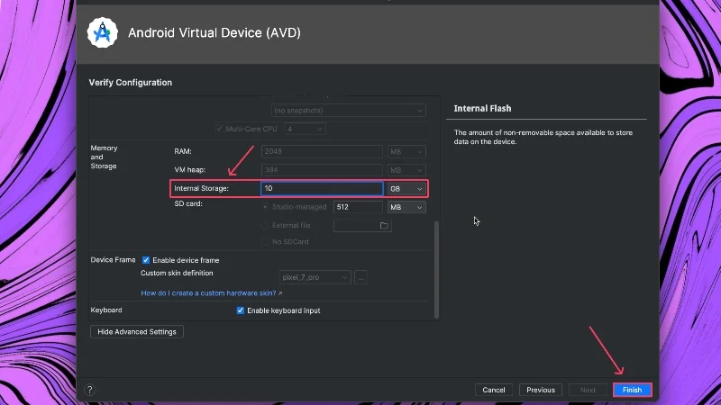 set internal storage