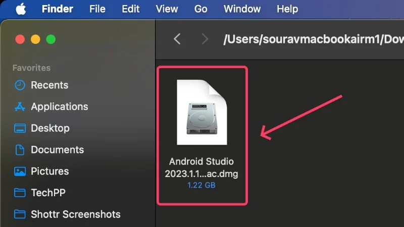 locate android studio dmg file