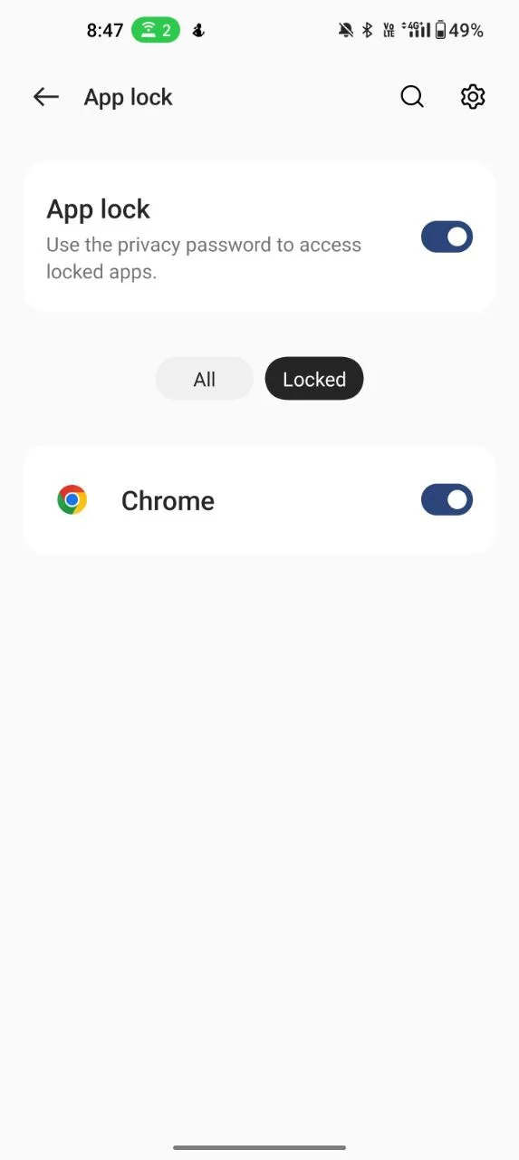 chrome app lock enabled