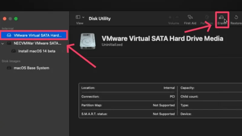 erase virtual machine drive