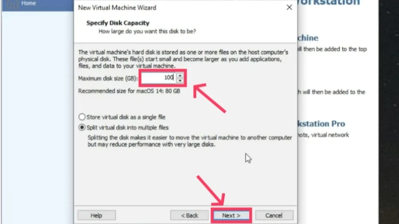 set storage space for virtual machine