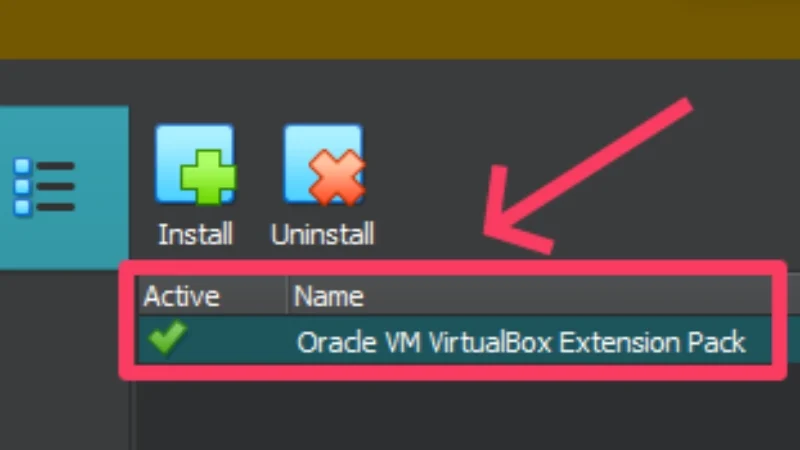 virtualbox extension pack loaded