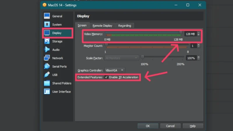 set video memory of virtual machine