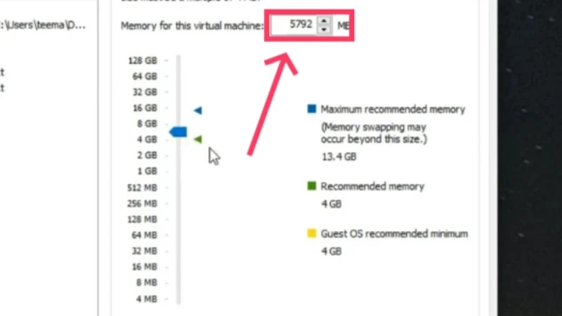 set ram of virtual machine