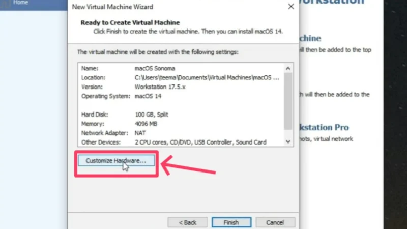 customize hardware of virtual machine