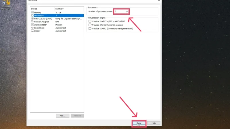 set cpu cores of virtual machine