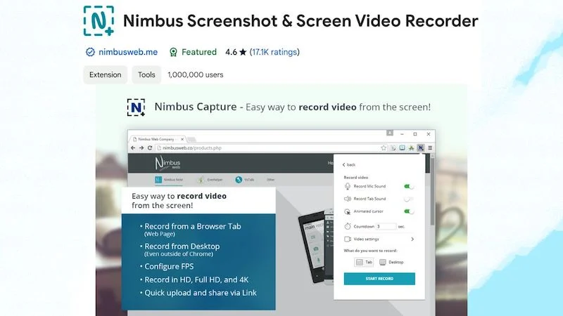 nimbus screenshot and screen video recorder