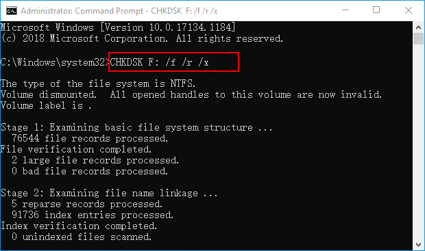 chkdsk in the windows system