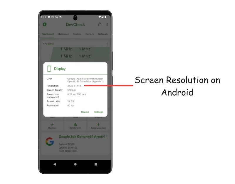 screen resolution on android