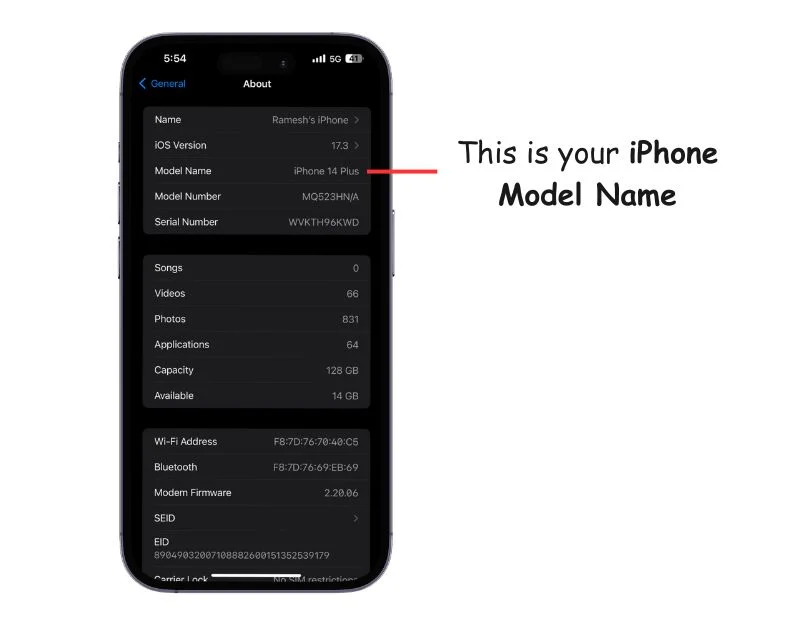 finding iphone model name