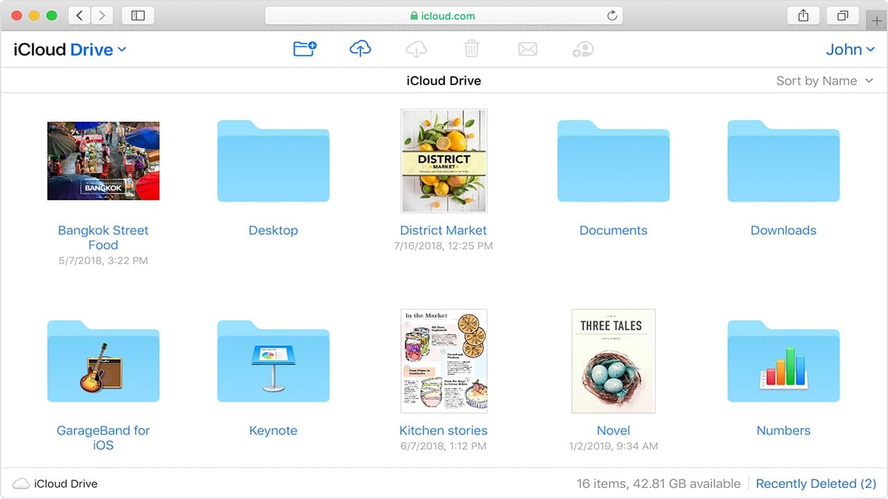 Interfaccia di iCloud Drive