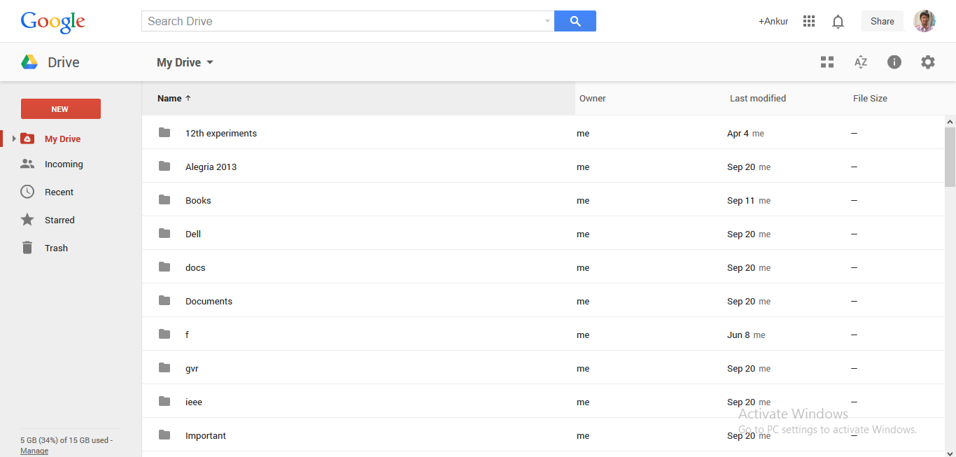 Interface do Google Drive