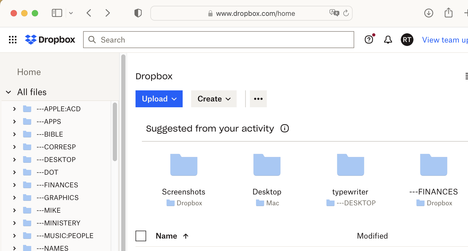 Interfaccia Dropbox