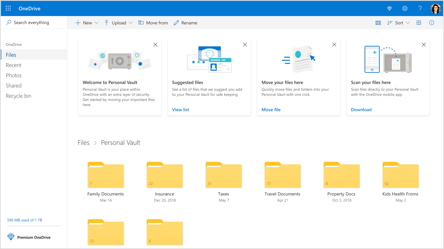 Interfaccia Microsoft OneDrive