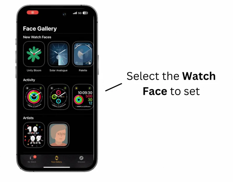 select the watch face from face gallery