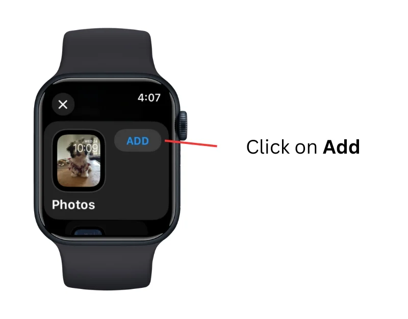 click on add to add phot watch face on apple