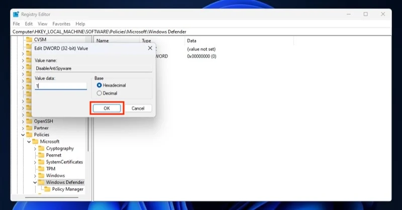 saving a new dword in windows registry.