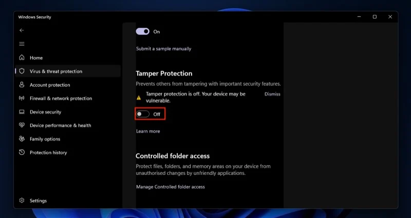 turning off tamper protection in windows 11.