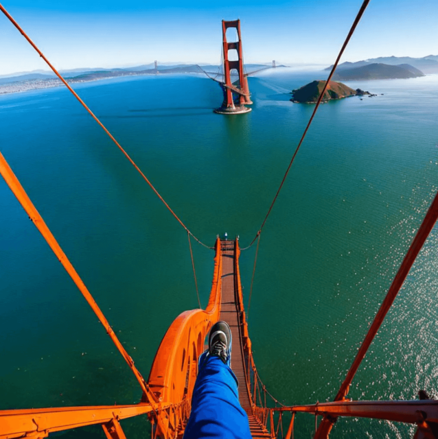 Persona del Nightcafe che cammina sul Golden Gate Bridge