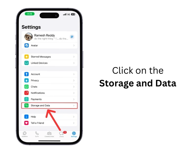 whatsapp storage and data settings on iphone