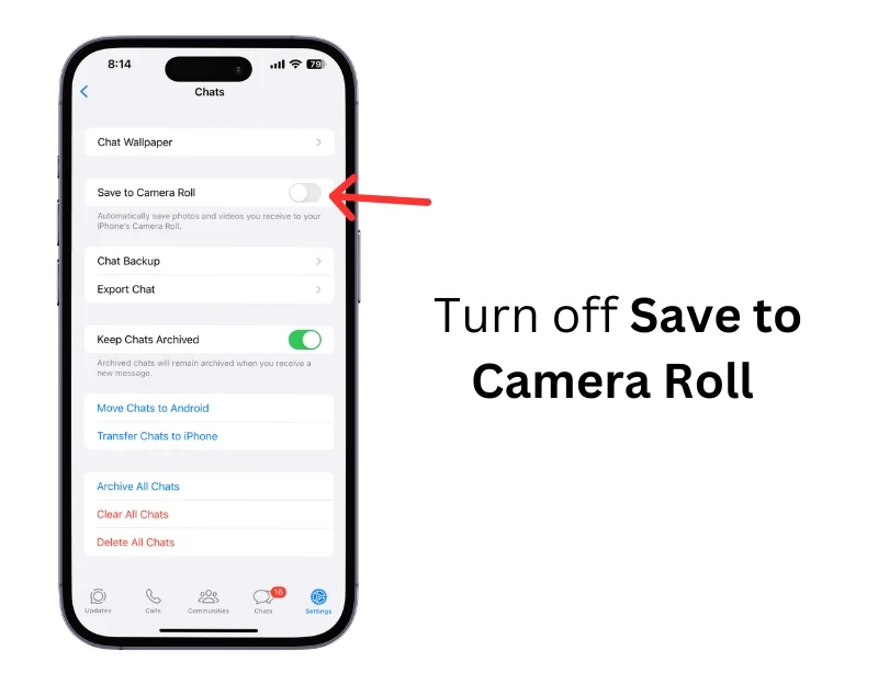 turn off whatsapp save to camera roll