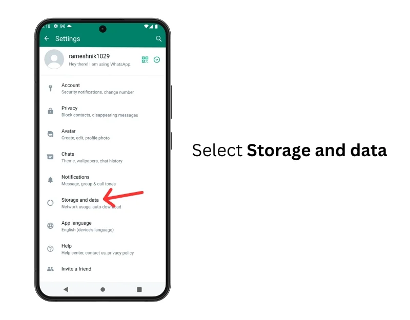 whatsapp settimgs storage and data