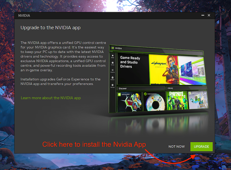 upgrade to the nvidia app