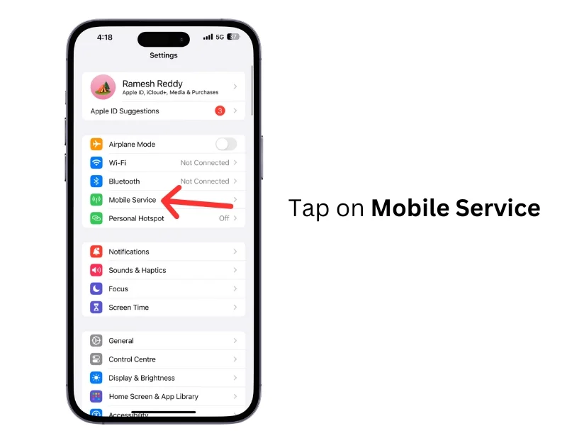 mobile service on iphone