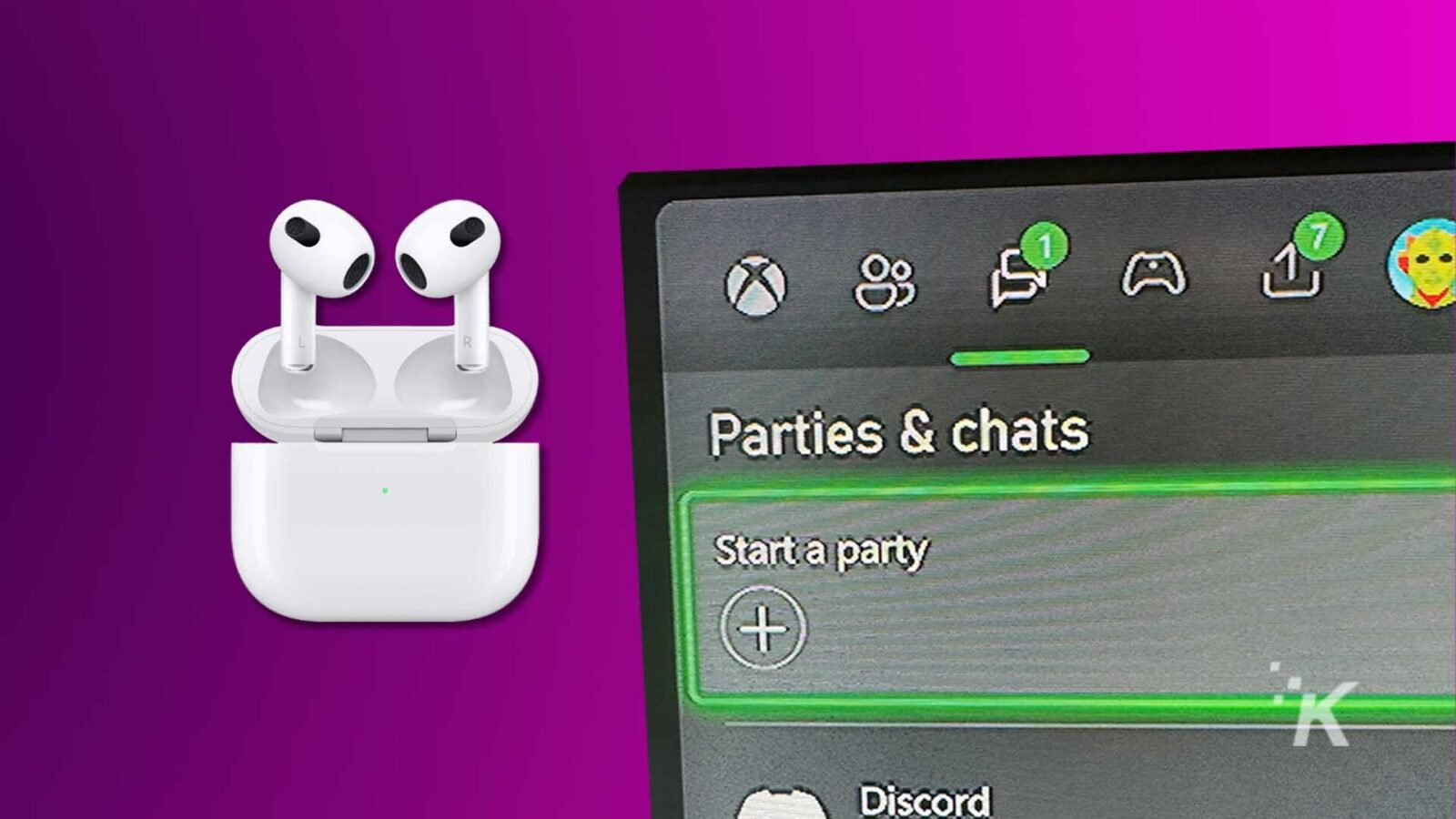 Airpods neben dem Xbox-Partybildschirm