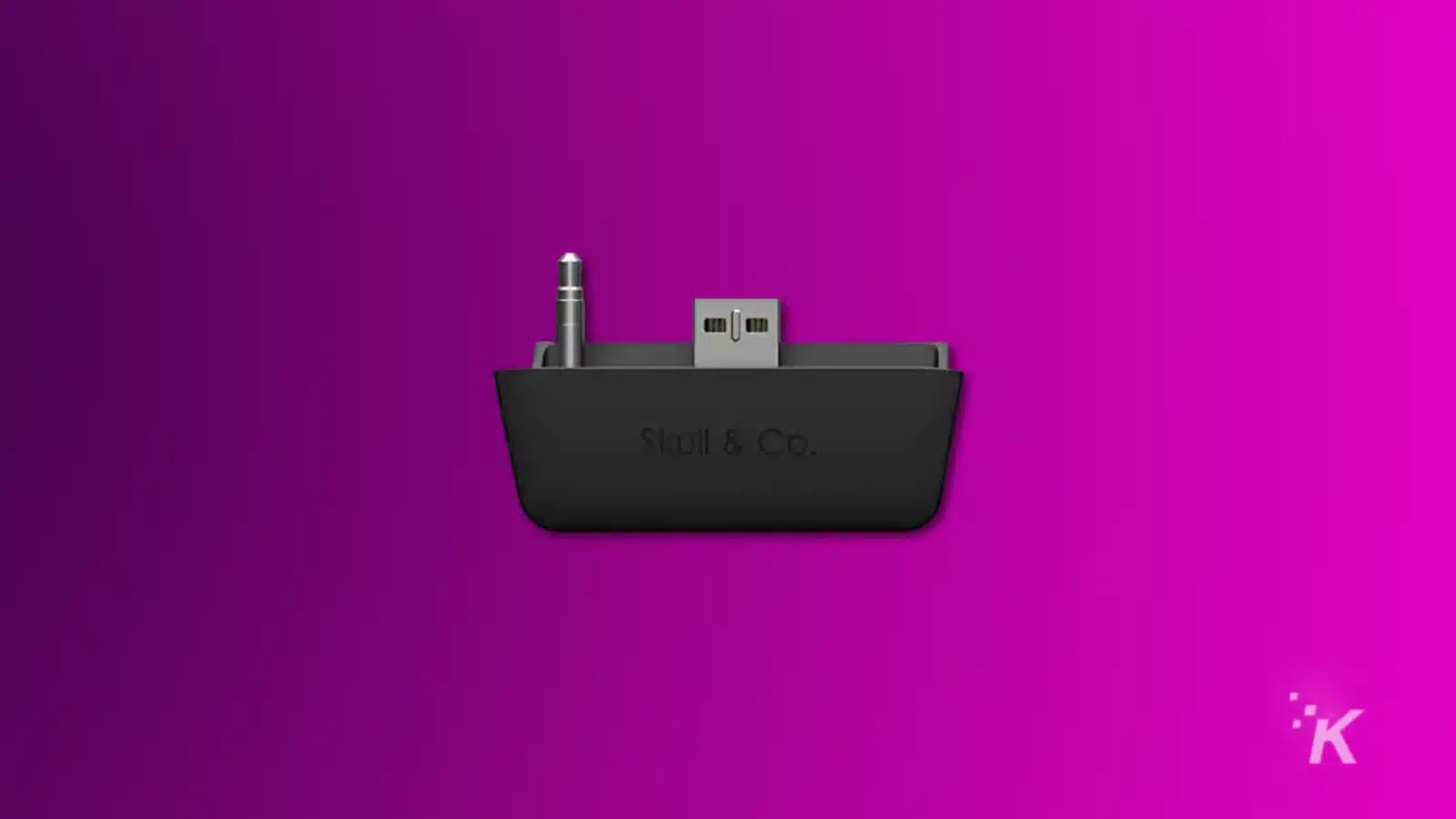 Render of a bluetooth adapter to use airpods on xbox on a purple backround