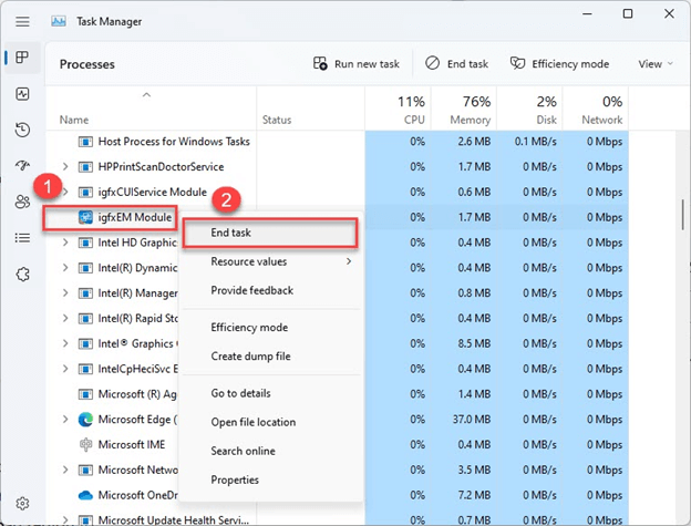 igfxEM Module then Click on End Task