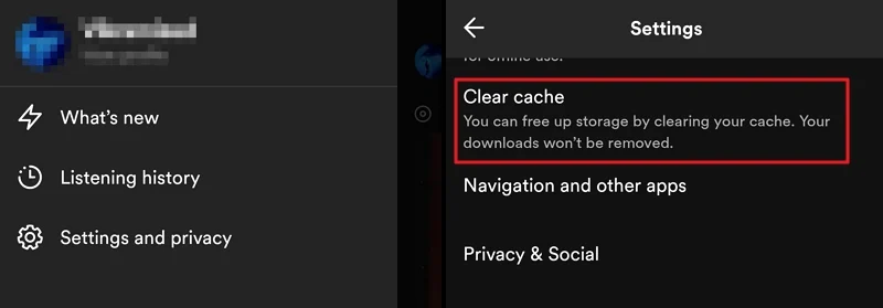 clear cache on spotify