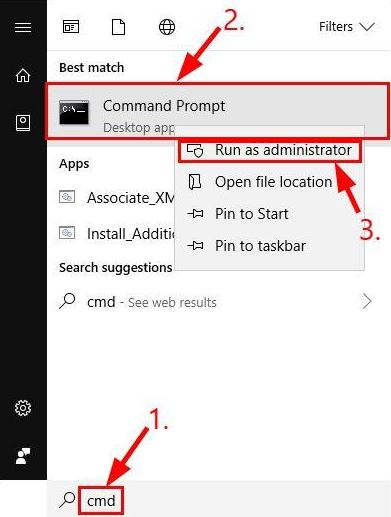 Type cmd in Start Menu Search Bar