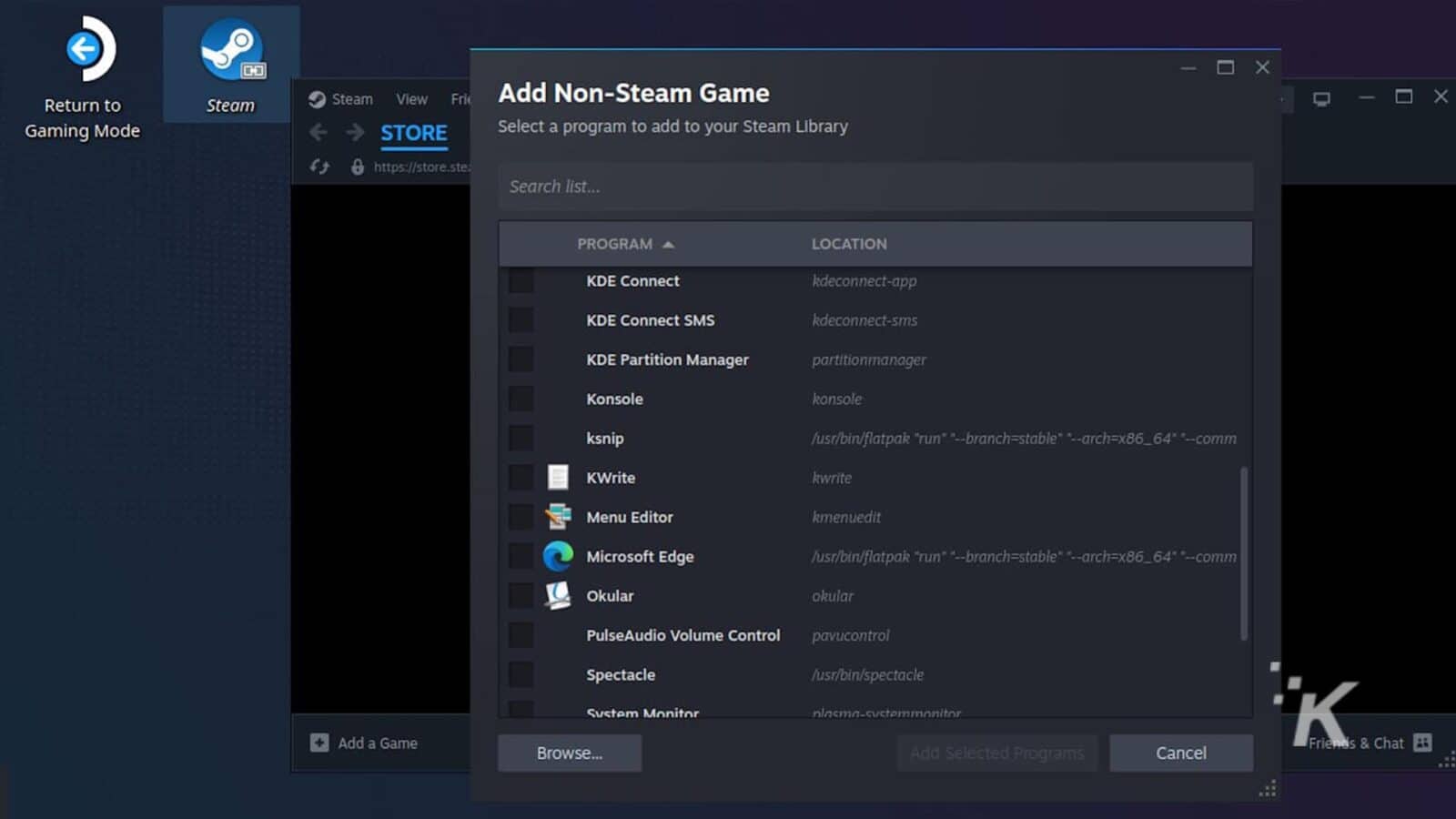 Adding microsoft edge to steam library